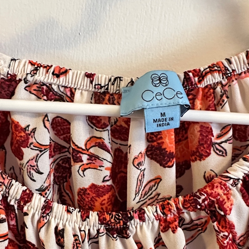 Ce ce Floral Ruffle Sleeve Top - Red and Orange - Picture 2 of 6